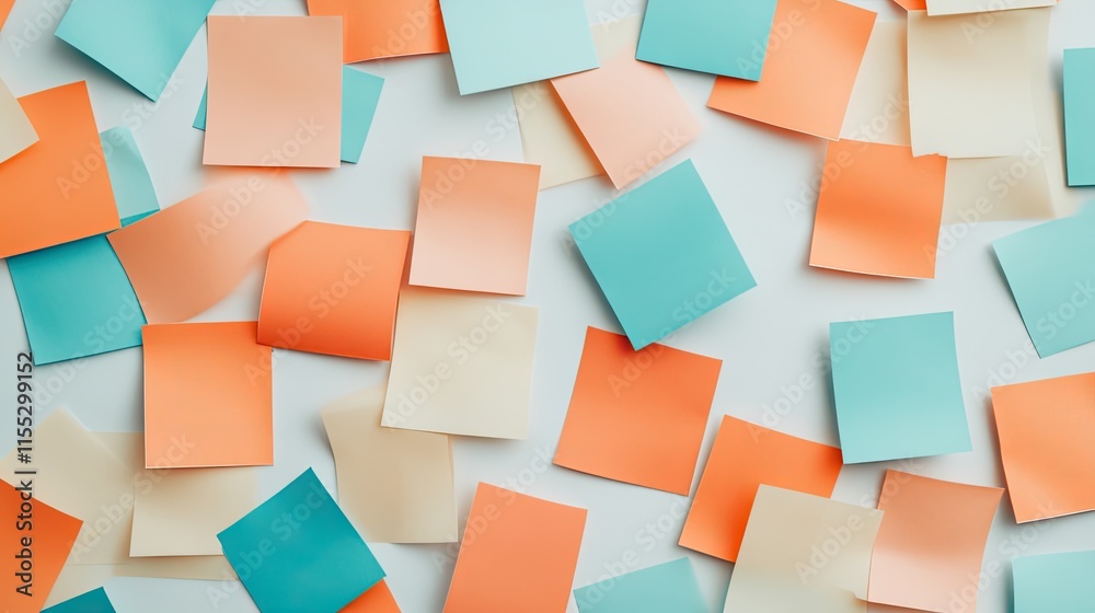 Colorful Sticky Notes Spread Across a Light Background for Creative Organization and Brainstorming Activities in Office or Home Environments Colorful Sticky Notes Spread Across a Light Background for Creative Organization and Brainstorming Activities in Office or Home Environments