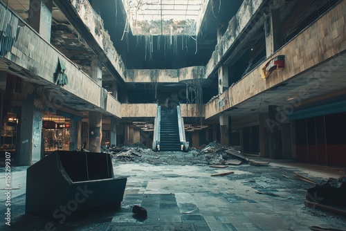 Abandoned shopping mall interior slung derelict forsaken outcast photo