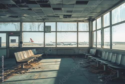 Abandoned airport interior slung derelict forsaken outcast photo