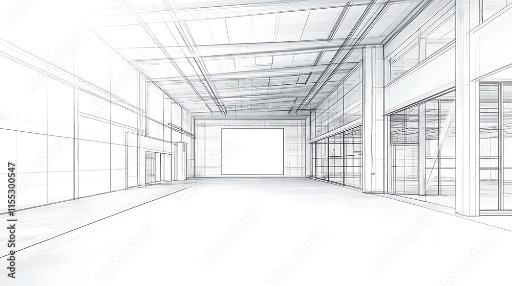 Fototapeta premium Detailed 3D Render: Modern Building Interior Architectural Sketch. AI Generated
