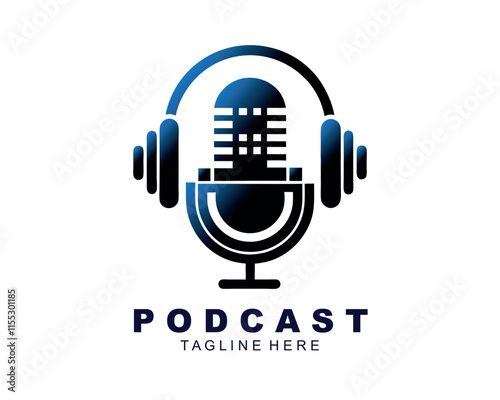 Gradient podcast logo template Podcast tech logo creative podcast vector