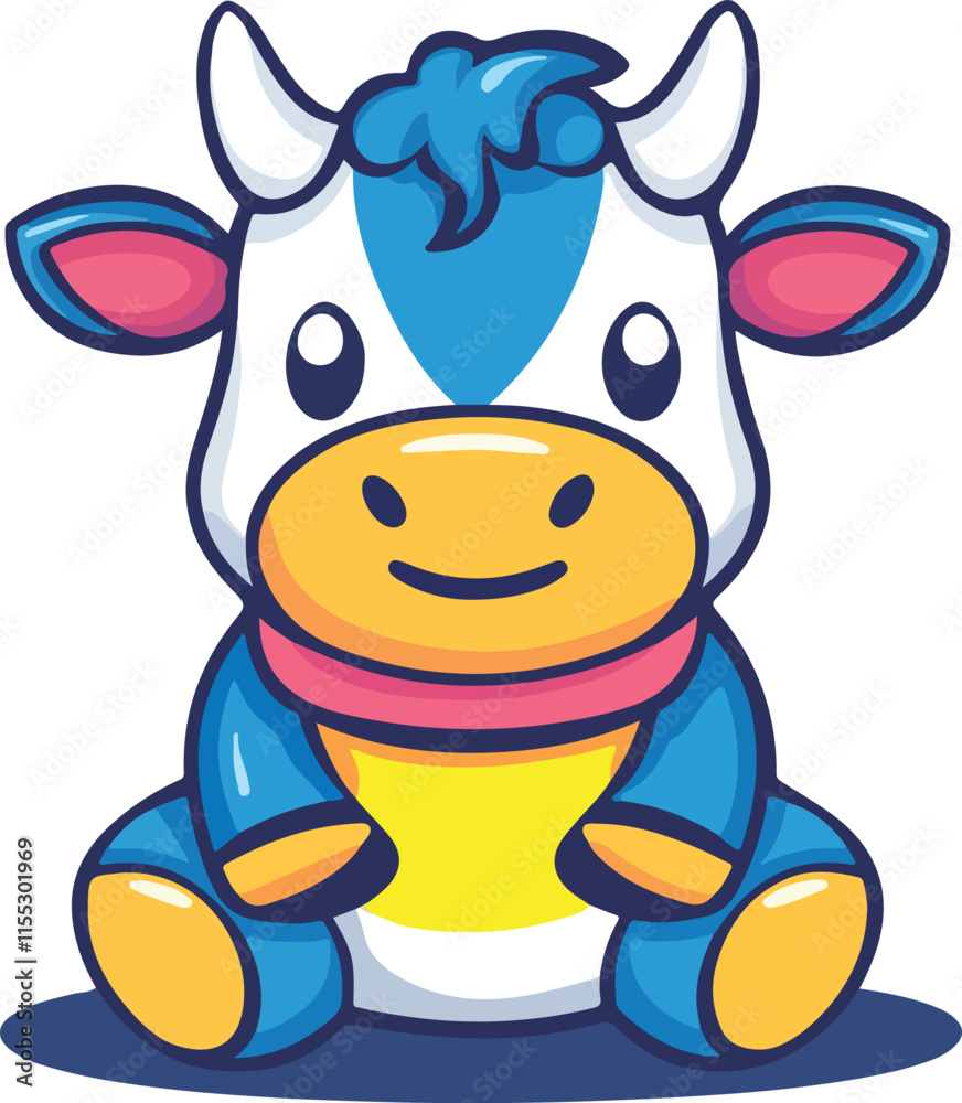 Fototapeta premium Cute cow sitting Mascot style cartoon vector on white background