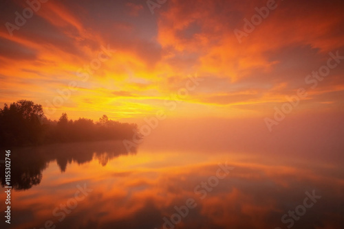 Wallpaper Mural Misty landscape sunset lake river sky colors reflection Torontodigital.ca