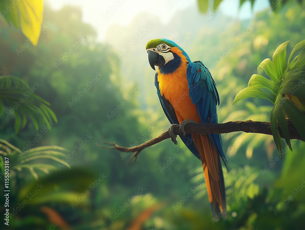 Obraz premium Vibrant African Wild Parrot Perched on a Branch – Stunning Bird in Natural Habitat