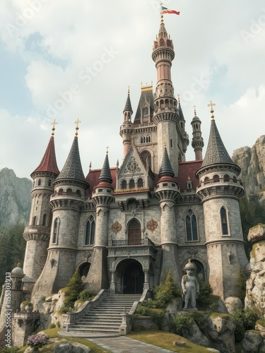 Wallpaper Mural Intricate painted castle scene, ideal for theatrical production, royalty-free, artwork Torontodigital.ca