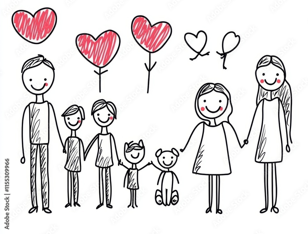 Happy stick figure cartoon family set – mother, father and kids. Modern illustration of a hand-drawn stick figure family. A set of hand-drawn stick figure family members – mother, father, children. Happy stick figure cartoon family set – mother, father and kids. Modern illustration of a hand-drawn stick figure family. A set of hand-drawn stick figure family members – mother, father, children.