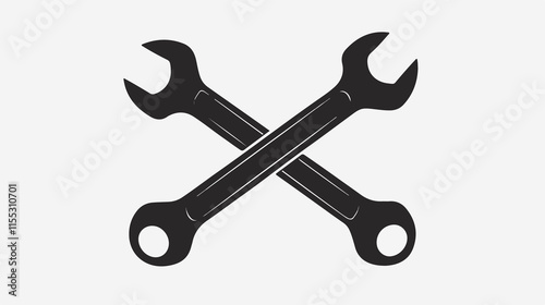 Two Crossed Wrenches Silhouette Shape - Professional Black and White Design Element