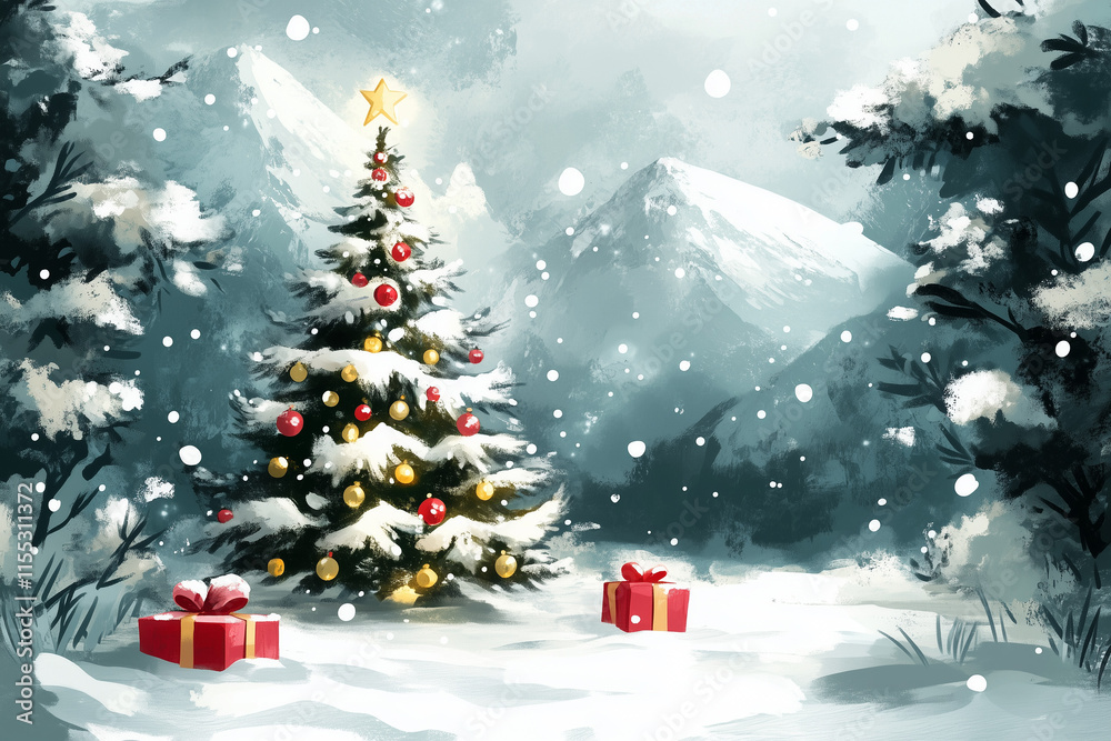 Obraz premium christmas tree with snow