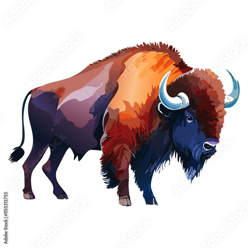 Bison watercolor painting. vector illustration. wildlife isolated cartoon