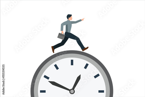 Time running out, grace time or being late to the office, pressed for time, anxiety to complete the work concept, businessman in a hurry running fast on the clock running out of time.
