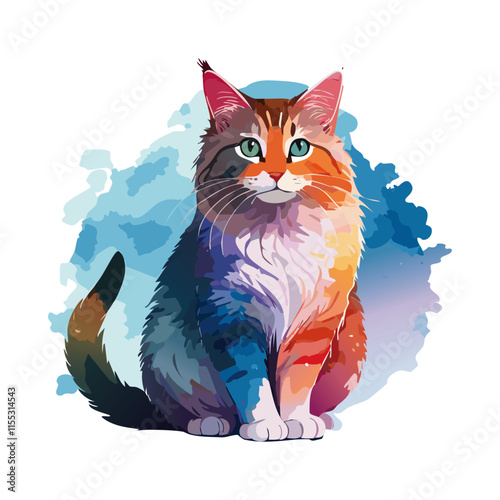 Cat watercolor painting. vector illustration. wildlife isolated cartoon