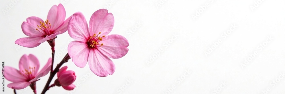 Pink Manuka flower blossom against a white background, modern, pink flowers, simple Pink Manuka flower blossom against a white background, modern, pink flowers, simple