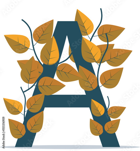 Canvas-taulu Illustration of the letter A entwined with autumn leaves and branches, symbolizing nature and the fall season