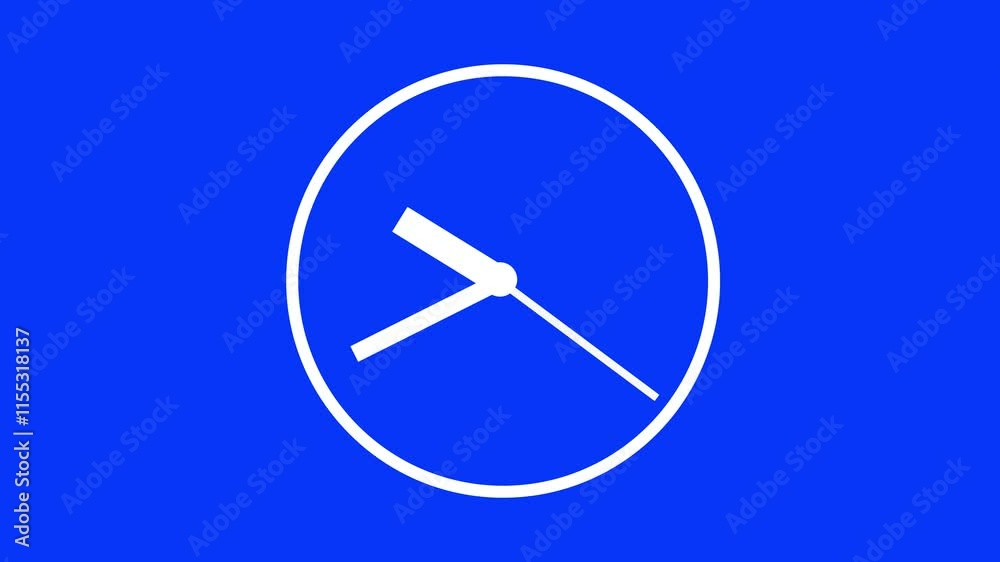 White color clock incon animation on blue background White color clock incon animation on blue background