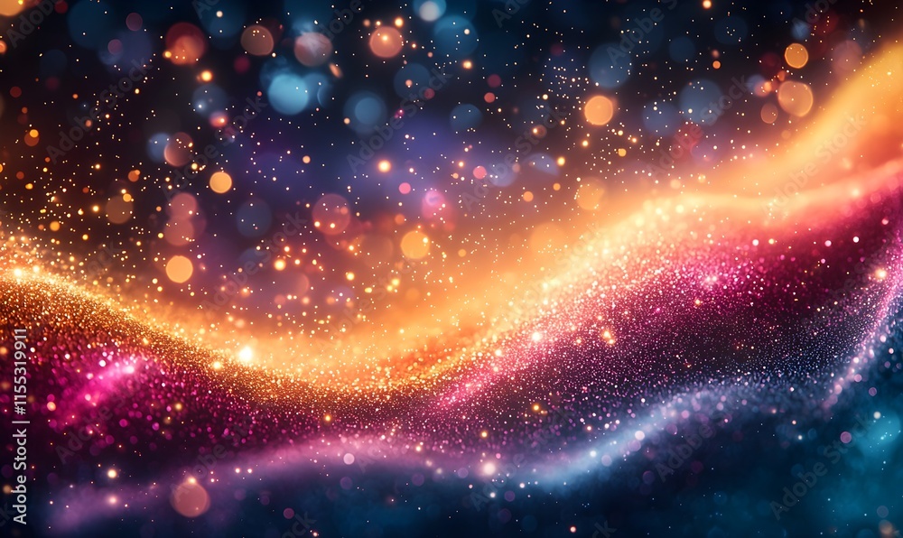 Fototapeta premium Cosmic nebula waves flowing through deep space with glowing star clusters and radiant light trails