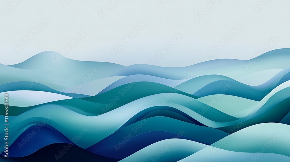 Fototapeta premium Serene Digital Painting: Subtly Shifting Teal Waves Illustration. AI Generated