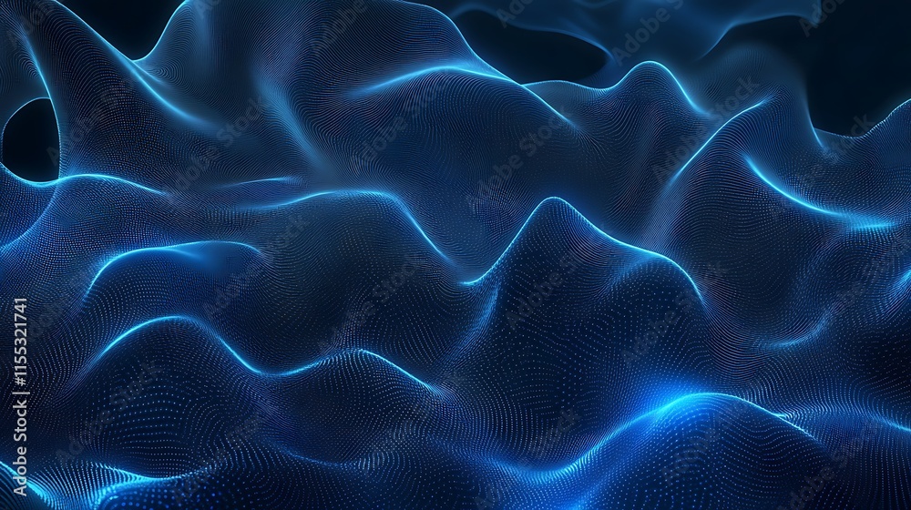 Obraz premium Stunning Abstract 3D Render: Electric Blue Waves Flowing Dynamically. AI Generated