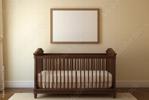 Empty Crib in Baby's Room with Blank Frame