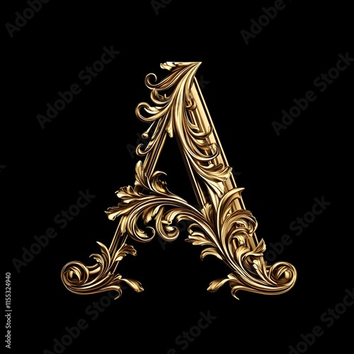 Ornate Golden Letter A with Floral Design photo