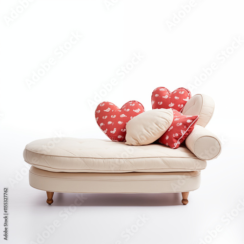 Beige Chaise Lounge with HeartShaped Pillows photo