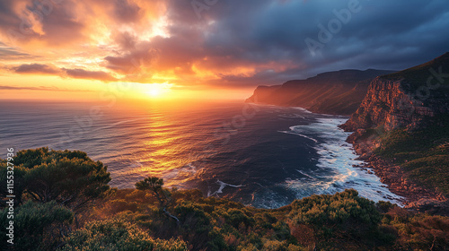 Stunning sunset over Garden Route National Park in the Western Cape showcasing South Africaa??s natural beauty