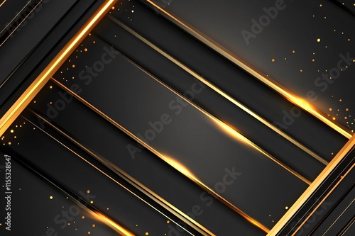 Abstract black luxury geometric background with flowing lines and waves. Modern shiny gold wavy lines on black color background