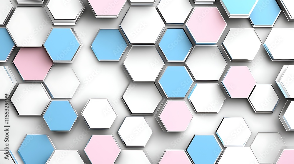 Fototapeta premium Abstract Hexagon Pattern Pastel Blue Pink White Geometric Background