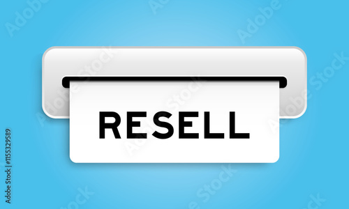 White coupon banner with word resell from machine on blue color background