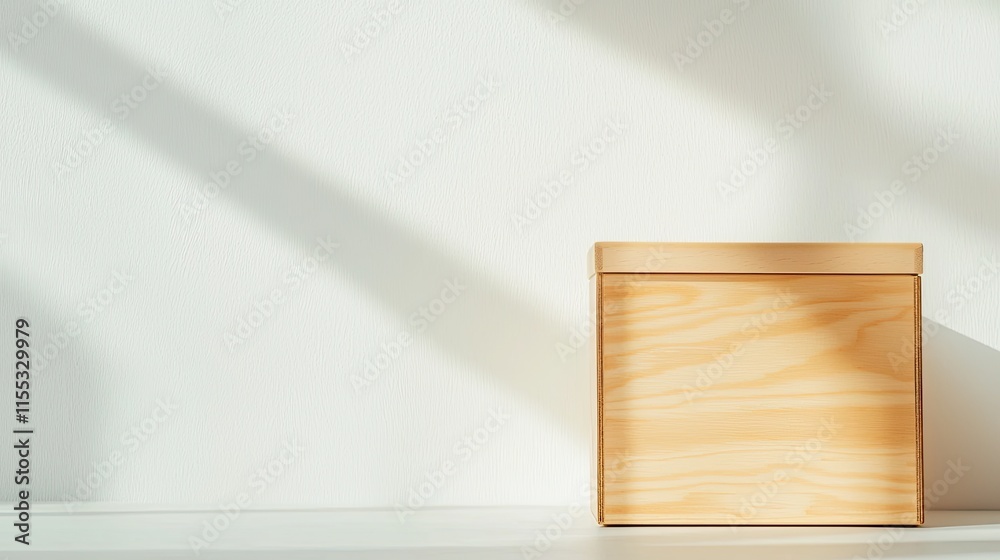Minimalist Wooden Box on a Light Surface with Soft Shadows Creating a Calm and Serene Atmosphere for Interior Design and Home Decor Minimalist Wooden Box on a Light Surface with Soft Shadows Creating a Calm and Serene Atmosphere for Interior Design and Home Decor