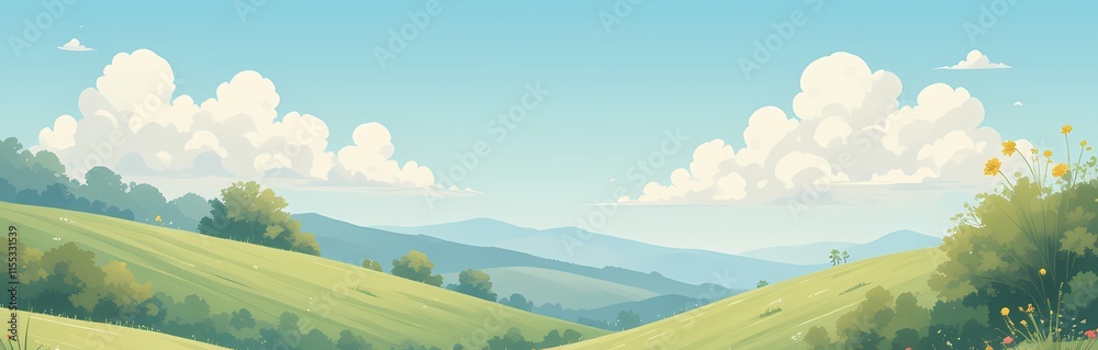 Serene rolling hills landscape under a bright sky Serene rolling hills landscape under a bright sky