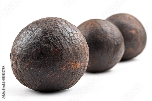 Dark, Textured Cannonballs in a Row photo