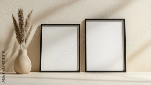 Large black frames on a white hearth, simple and clean, with no added elements.