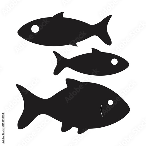 Sea Fish Silhouette Cartoon Set | Naive Oceanic Art Vector Fish Silhouettes Collection – Marine Life