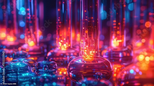 Abstract neon fractals in a scientific research setting in multicolors. 