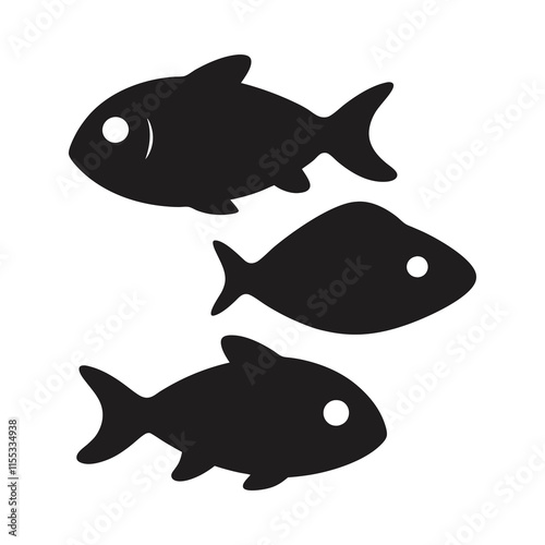 Sea Fish Silhouette Cartoon Set | Naive Oceanic Art Vector Fish Silhouettes Collection – Marine Life