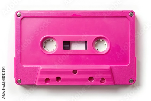 Vintage 80s aesthetic: a pristine pink cassette tape isolated on white, showcasing retro audio charm.