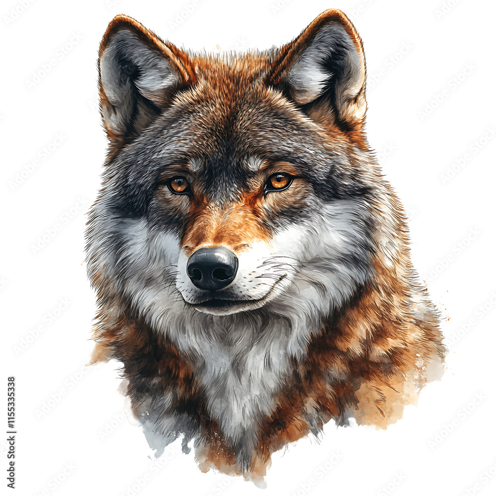 Fototapeta premium Illustration realistic artistic wolf head design isolated on transparent background