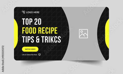 Trendy food recipe tips and tricks video thumbnail banner design, daily delicious food recipe techniques video cover banner design, fully editable vector eps 10 file format