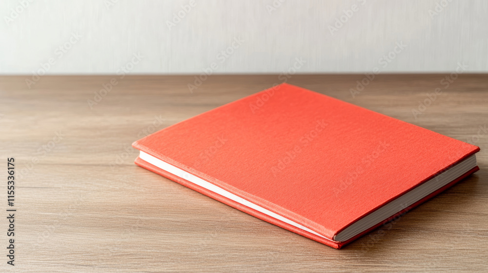 Minimalist photo of a closed red book lying on a clean wooden table, suggesting order and knowledge Minimalist photo of a closed red book lying on a clean wooden table, suggesting order and knowledge