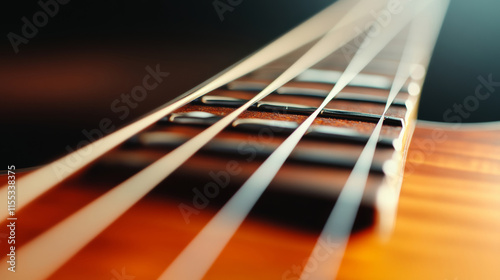 Close-up of vibrating electric guitar strings creating a blurred motion effect, emphasizing musical vibration and sound