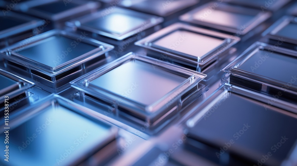 Silicon wafers arranged in a holder box showcasing their reflective surfaces and precision in semiconductor manufacturing processes Silicon wafers arranged in a holder box showcasing their reflective surfaces and precision in semiconductor manufacturing processes