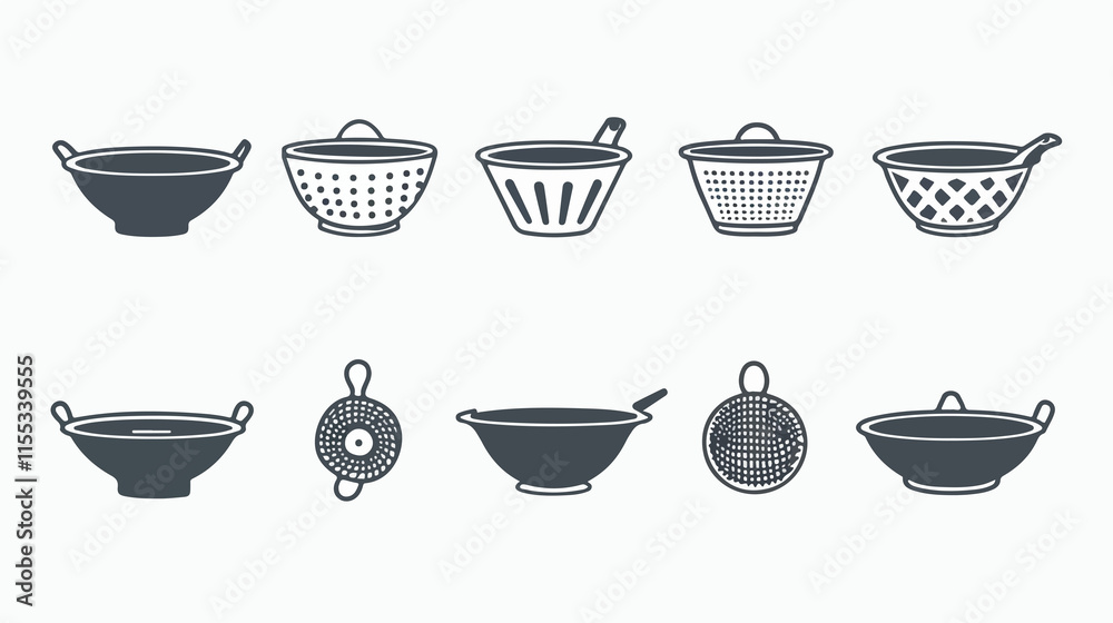 Professional Strainer Outline Icons Vector Illustration for Marketing Materials Professional Strainer Outline Icons Vector Illustration for Marketing Materials