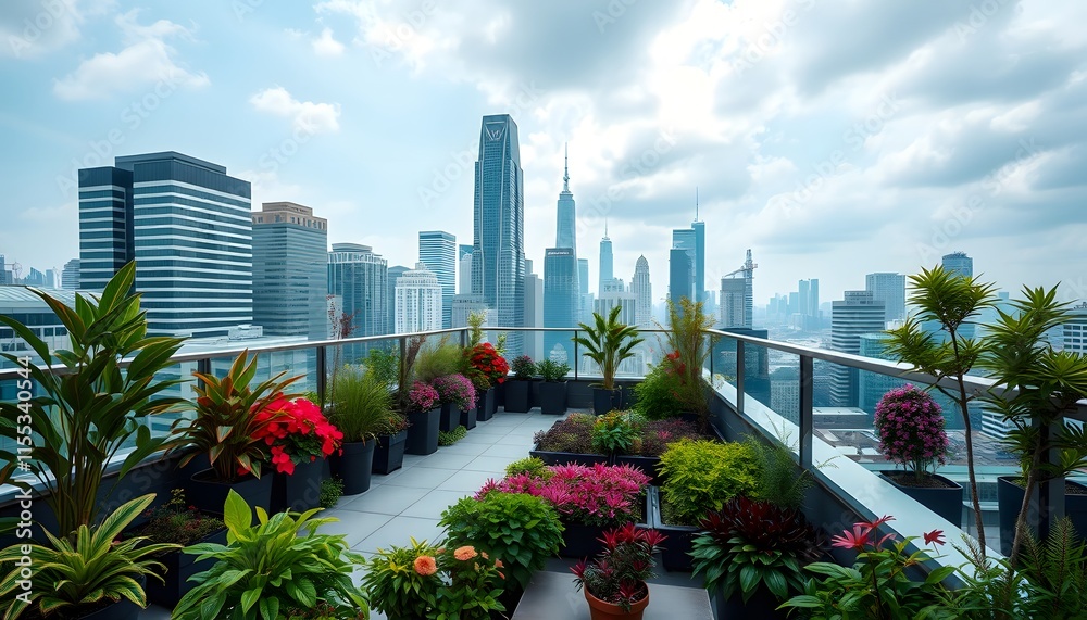 Fototapeta premium Urban Oasis Rooftop Garden with City Views