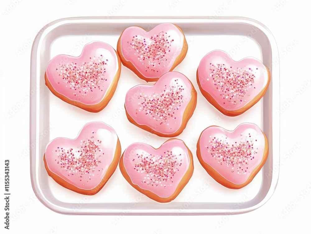Fototapeta premium Heart-shaped donuts with pink icing sprinkles bakery food photography cozy kitchen close-up sweet treats for celebrations
