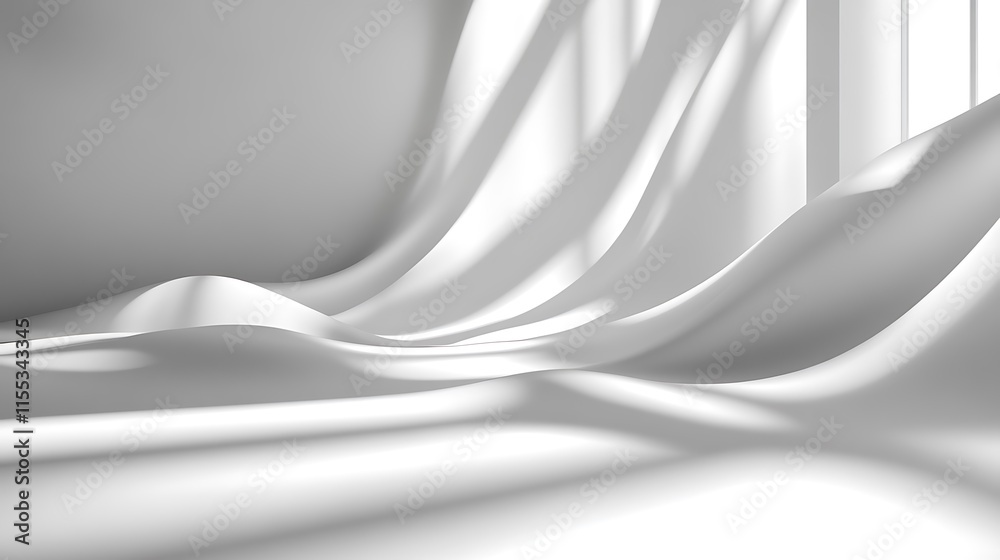 Fototapeta premium Elegant Draped Fabric Mockup: Close-Up 3D Render of Luxurious White Textile. AI Generated