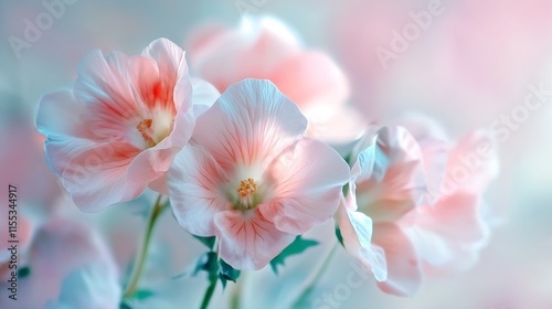 Delicate Pastel Pink Flowers on Soft Dreamy Background for Serene Floral Aesthetic : Generative AI