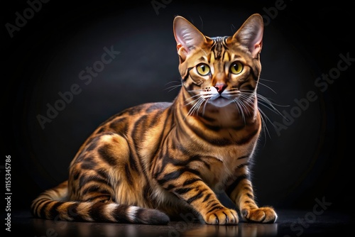 Bengal Cat Long Exposure Black Background Photography - Dark Night Pet Portrait