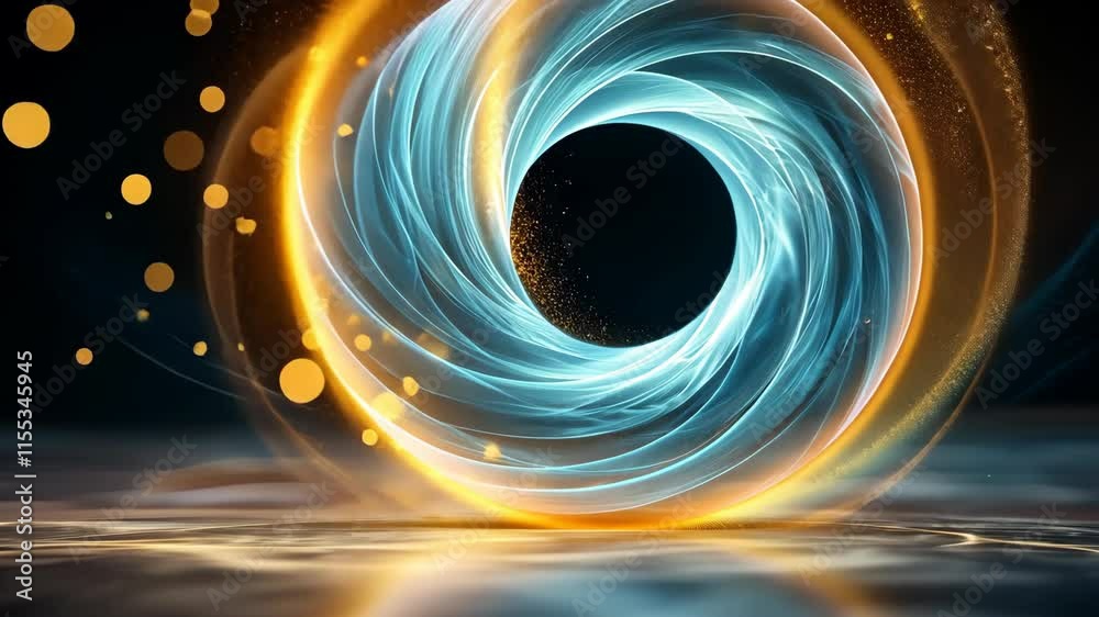 A mesmerizing glowing blue spiral gently dances and twirls against a deep black background, creating a captivating visual display of light and movement.