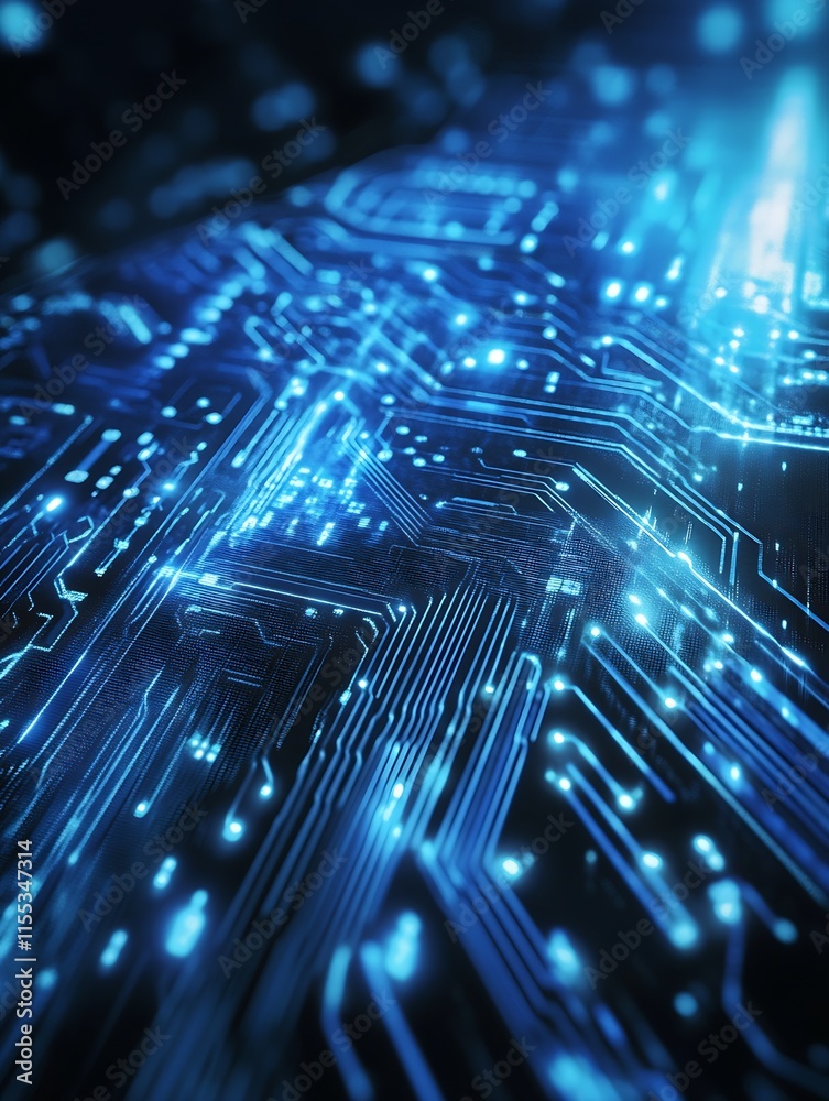 Futuristic Glowing Blue Digital Circuit Board Technology Background : Generative AI Futuristic Glowing Blue Digital Circuit Board Technology Background : Generative AI