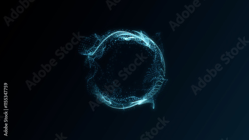 An energetic blue sphere with flying particles inside
 photo